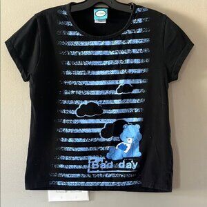 2007 Care Bears Black Tee with Blue Stripes and Bear Design